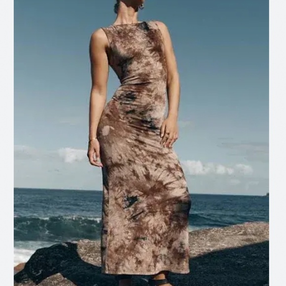 DISSH Dresses & Skirts - NEW DISSH Sawyer Tie-Dye Midi/Maxi Dress - Taupe Beige Blue